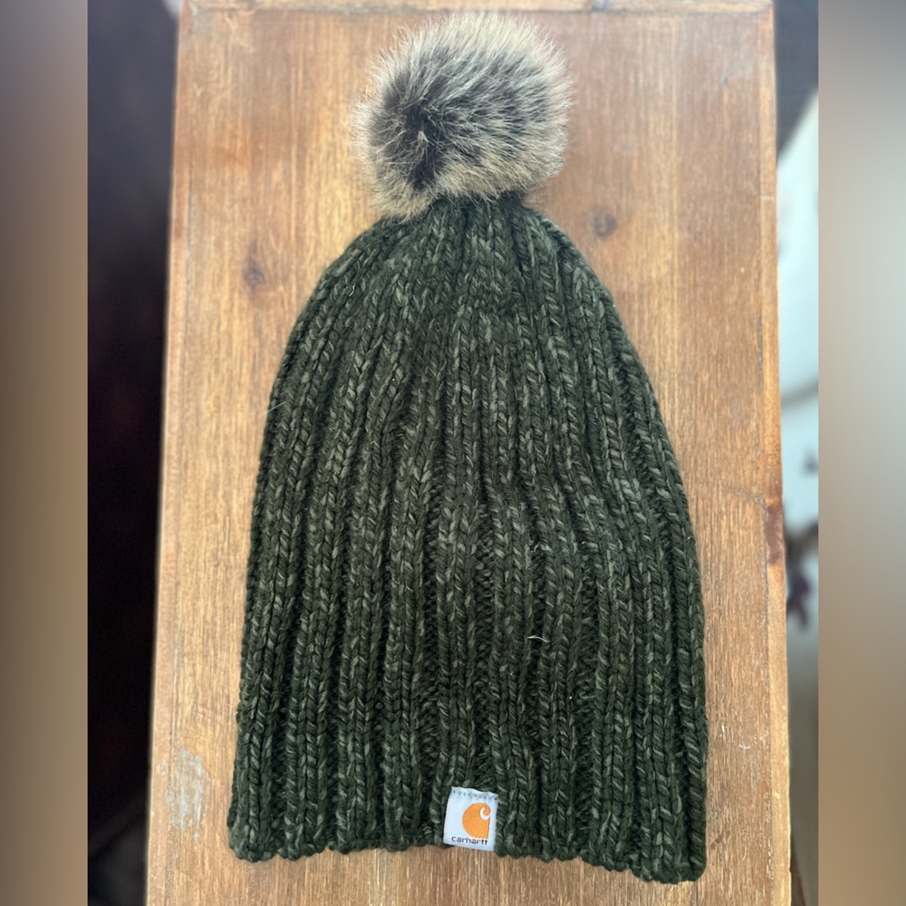 Green Carhartt Pom Beanie